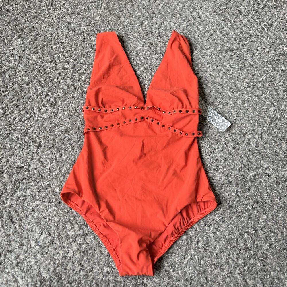 Amoressa Women's Orange Solid Romancing The Stone One Piece Swimsuit Size 6 NEW